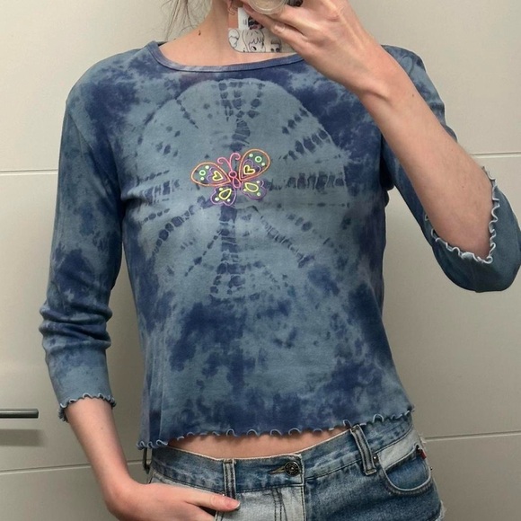 Unif morpho 3/4 sleeve top in blue tie dye - Picture 1 of 10